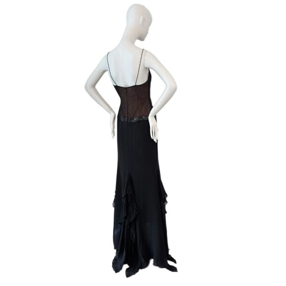 2005 VERA WANG Vintage Black Mesh Panel Evening Gown - Picture 5 of 8